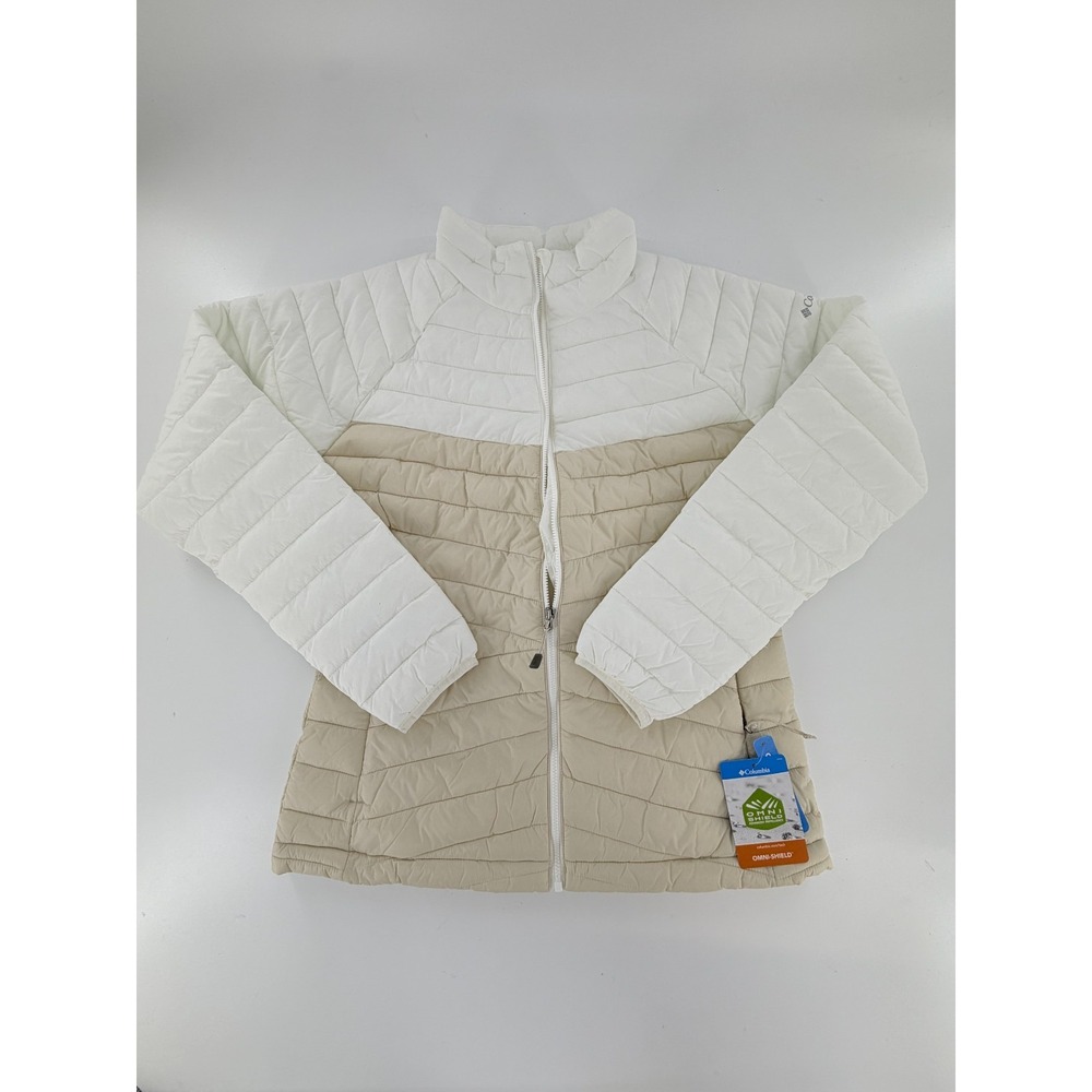 Columbia Womens Powder Pass Puffer Jacket Dark Stone Sea Salt Omni-Shield SZ S
